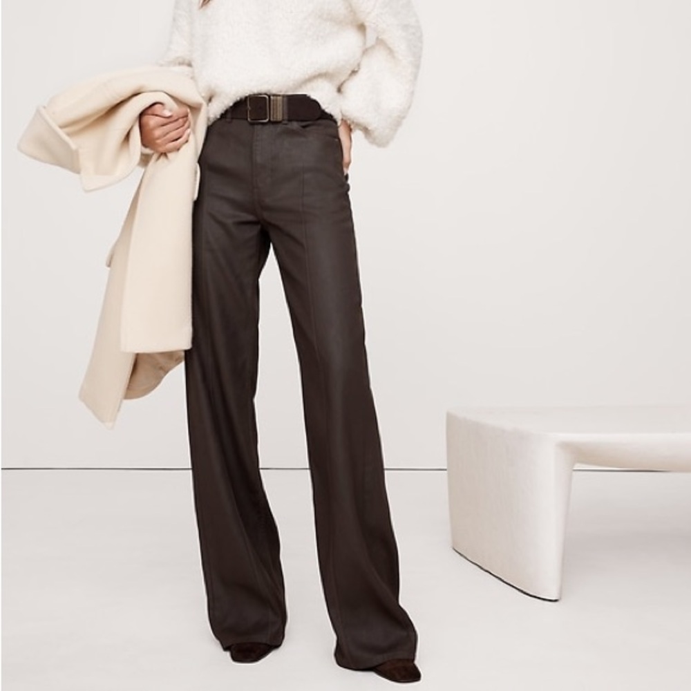 BROWN COATED DENIM PINTUCK JEAN